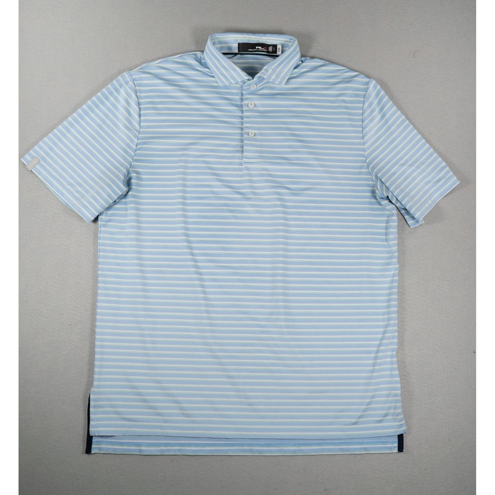 RLX Ralph Lauren Womens Polo Shirt Striped Performance Golf Top Blue Large
